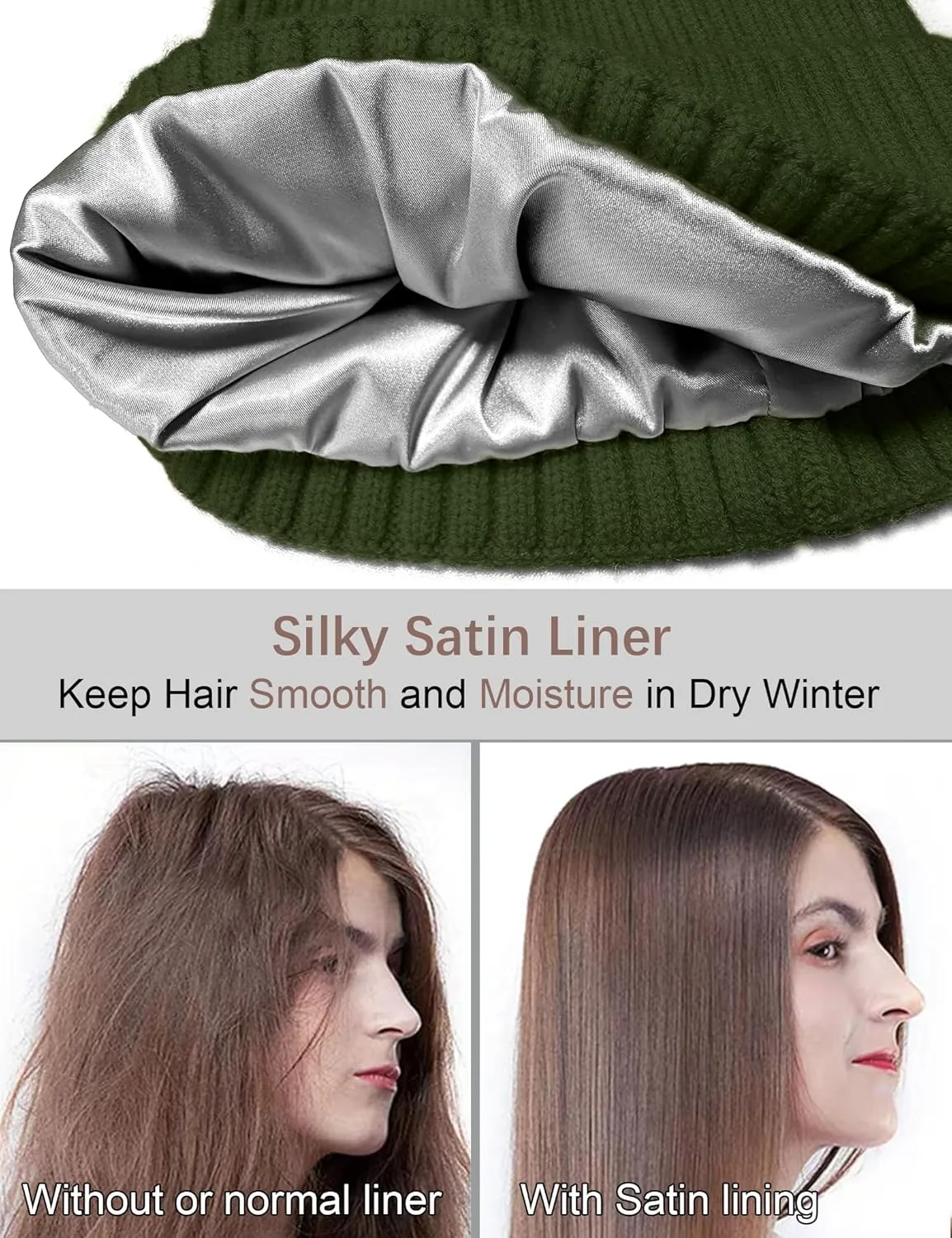 Satin Lined Wool Beanie Hat for Women Men Winter Cold, Warm Knit Fashion Cuffed Beanie Skull Cap Watch Cap