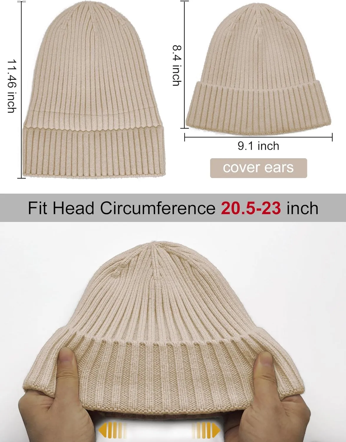 Satin Lined Wool Beanie Hat for Women Men Winter Cold, Warm Knit Fashion Cuffed Beanie Skull Cap Watch Cap