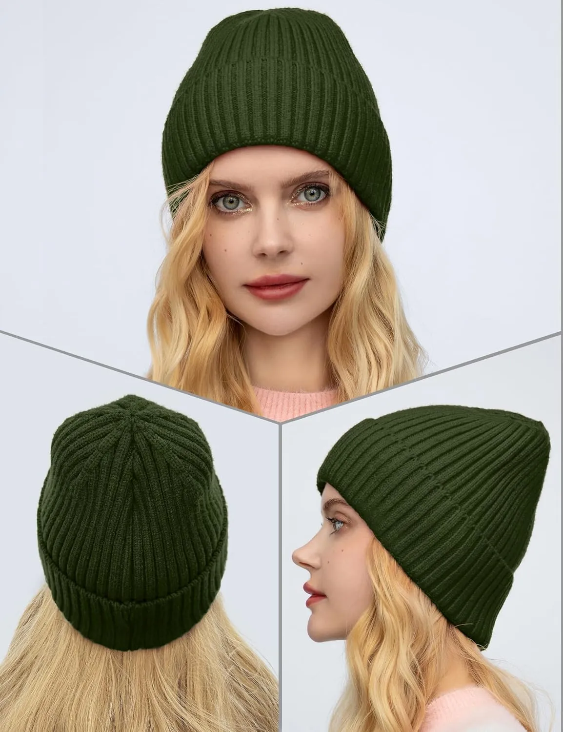 Satin Lined Wool Beanie Hat for Women Men Winter Cold, Warm Knit Fashion Cuffed Beanie Skull Cap Watch Cap