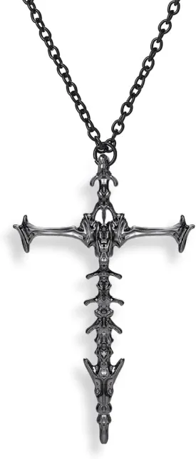 Skeleton Cross Necklace Punk Skull Spine Pendent Necklace Hip Hop Skull Jewelry for Men and Women