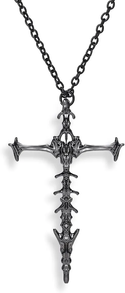 Skeleton Cross Necklace Punk Skull Spine Pendent Necklace Hip Hop Skull Jewelry for Men and Women