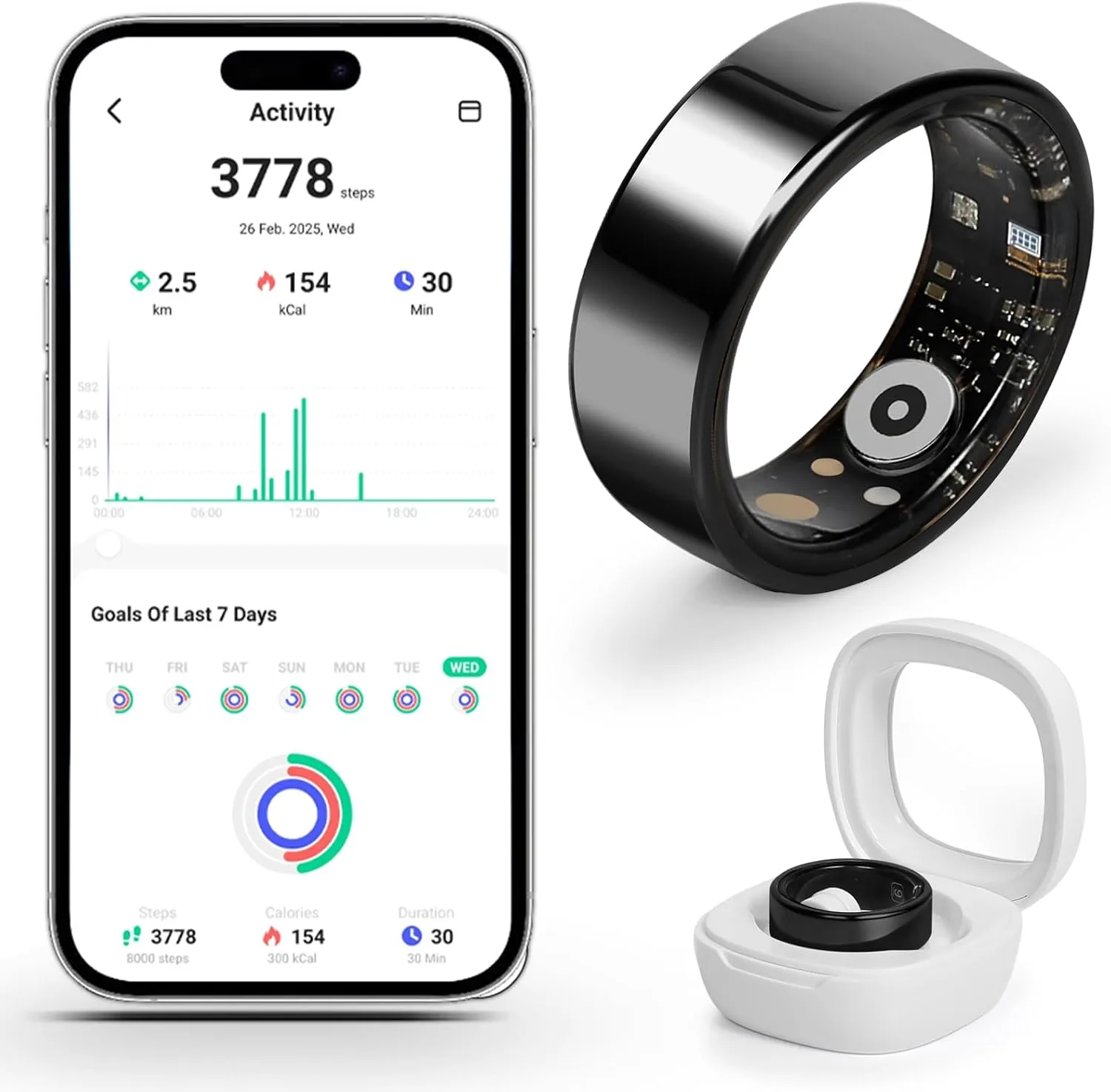 Smart Fitness Ring for Men & Women  Activity & Health Tracker with Heart Rate, Sleep & Blood Oxygen Saturation Monitoring, Motion Tracking, Waterproof Design & No Subscription Needed