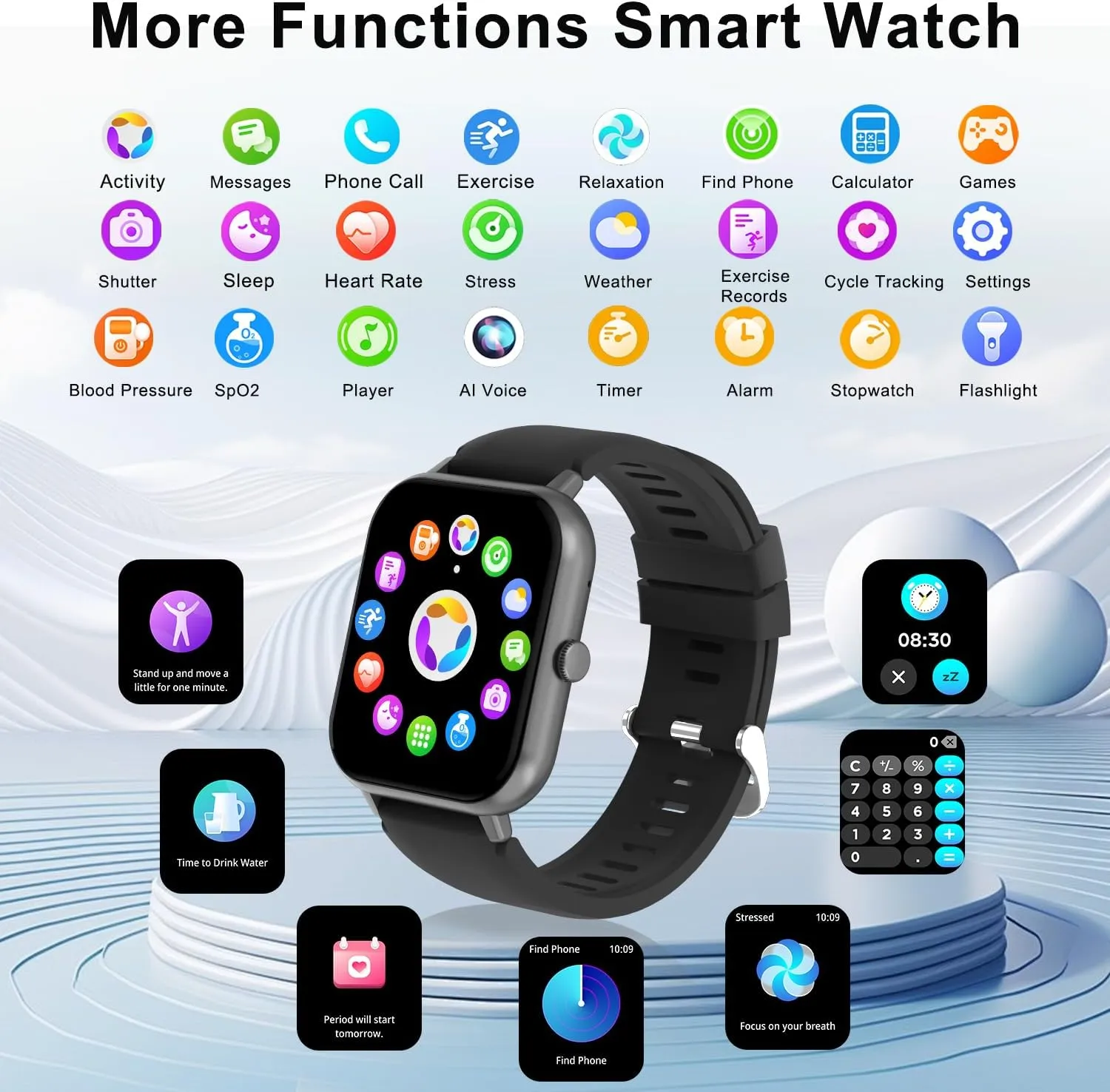 Smart Watch for Men Women Compatible with iOS Android Phone, 1.83" Full Touchscreen IP68 Waterproof Smartwatch,Fitness Tracker with Make/Recive Call 123  Sport Modes Heart Rate/Sleep Monitor