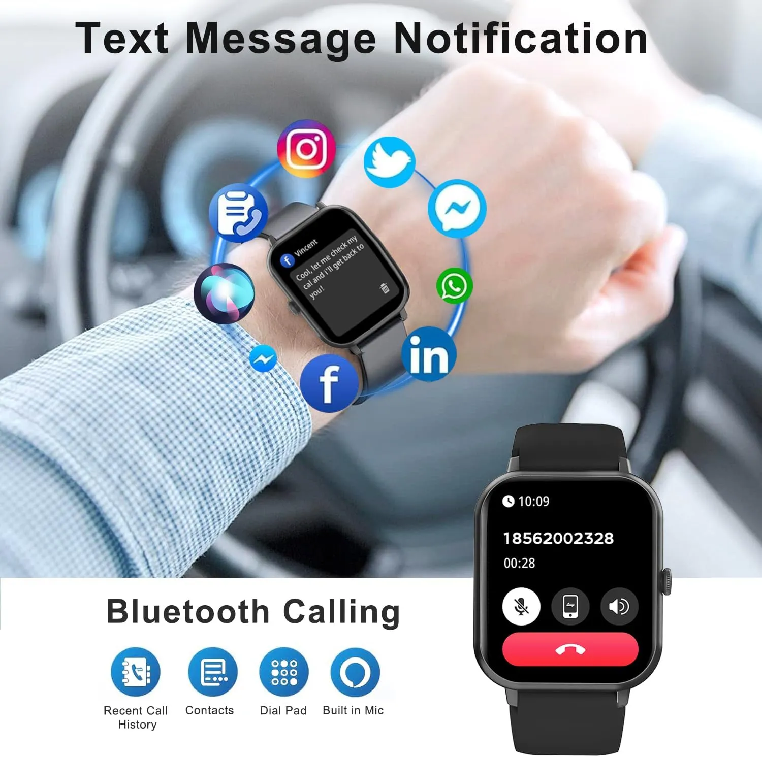 Smart Watch for Men Women Compatible with iOS Android Phone, 1.83" Full Touchscreen IP68 Waterproof Smartwatch,Fitness Tracker with Make/Recive Call 123  Sport Modes Heart Rate/Sleep Monitor