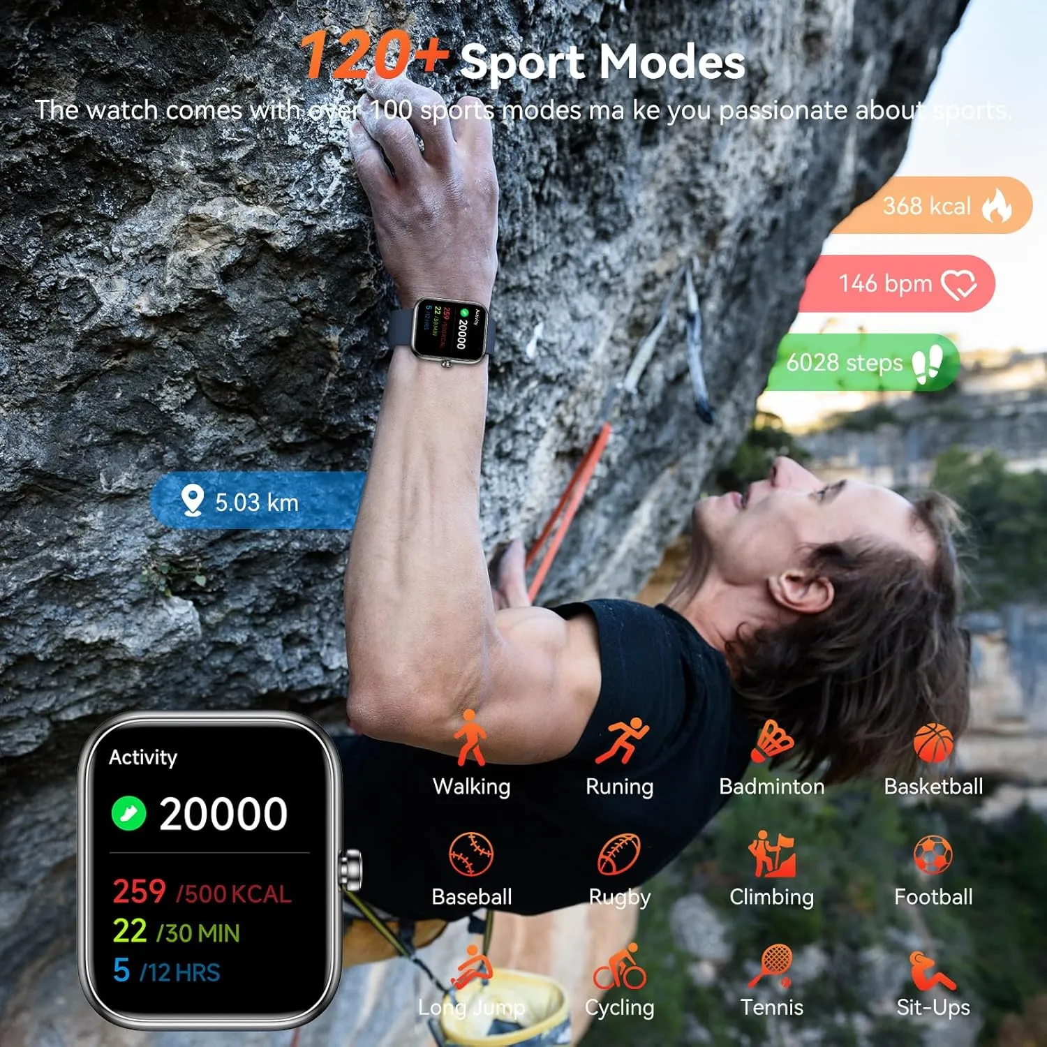 Smart Watch with Alexa Built-in?, 1.83" HD Fitness Tracker with Bluetooth Calls/Messages, IP68 Waterproof, 120  Sports Modes, 24/7 Heart Rate/Sleep Smartwatch Compatible with iOS/Android (Blue)