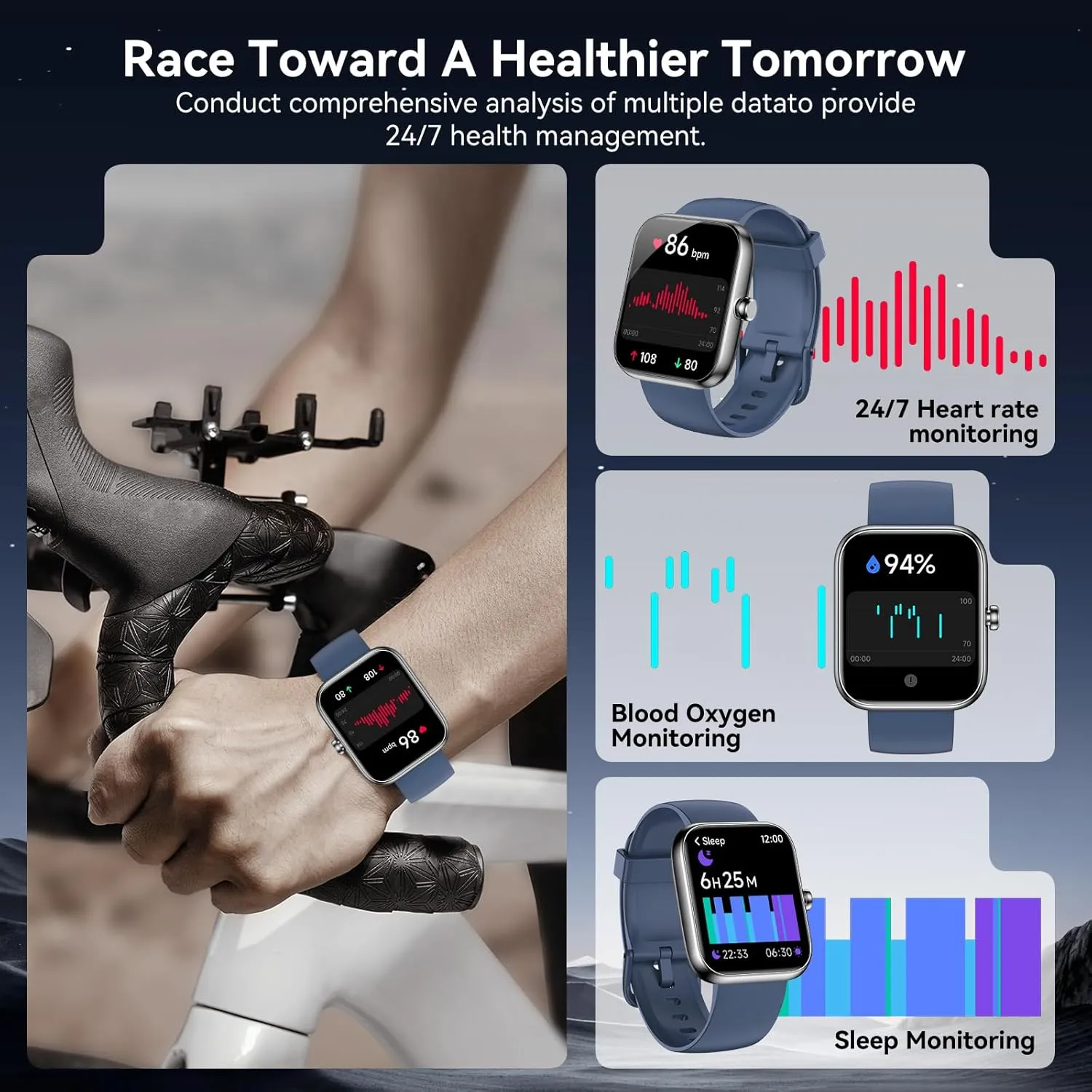Smart Watch with Alexa Built-in?, 1.83" HD Fitness Tracker with Bluetooth Calls/Messages, IP68 Waterproof, 120  Sports Modes, 24/7 Heart Rate/Sleep Smartwatch Compatible with iOS/Android (Blue)