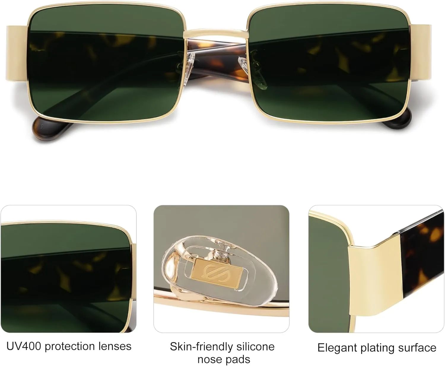 SOJOS Retro Fashion Rectangle Sunglasses Womens Mens Vintage Trendy Square Shades SJ1162