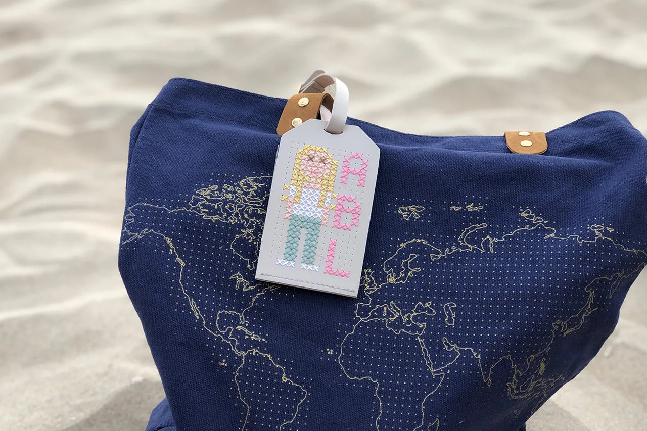 Stitch Luggage Tag - Light Grey