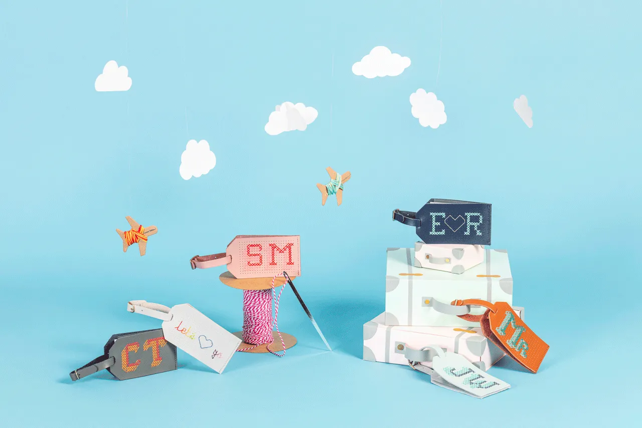 Stitch Luggage Tag - Light Grey