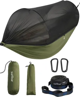 Sunyear Camping Hammock with Net - Double&Single Hammock with House-Like Net- Easy Setup & Pack, Lightweight & Portable, Perfect for Hiking, Backpacking, Outdoor Sleeping