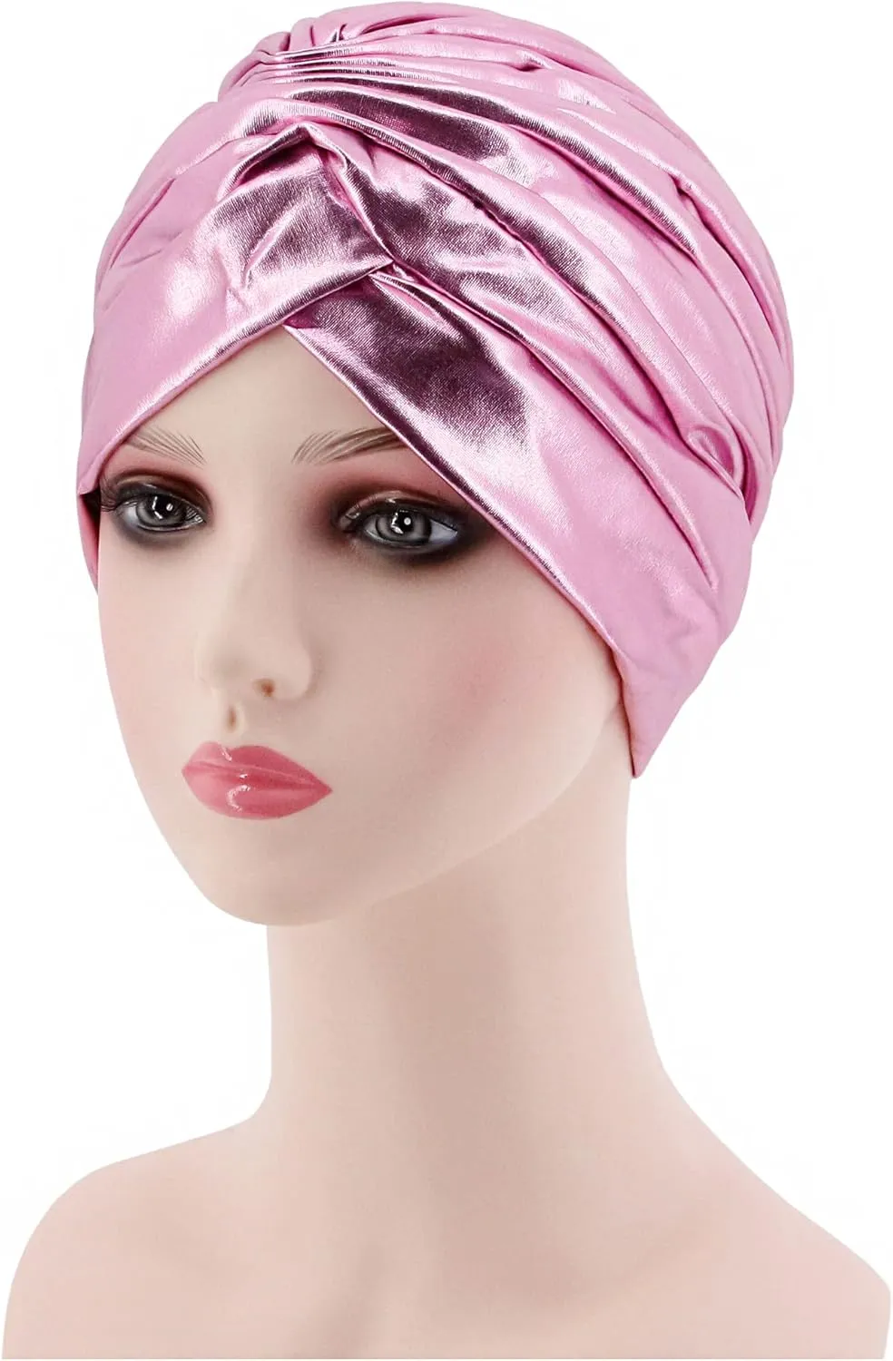 Surkat Unisex Metallic Arab India Pleated Turban Headwrap Swami Hat Costume Hat Chemo Cap