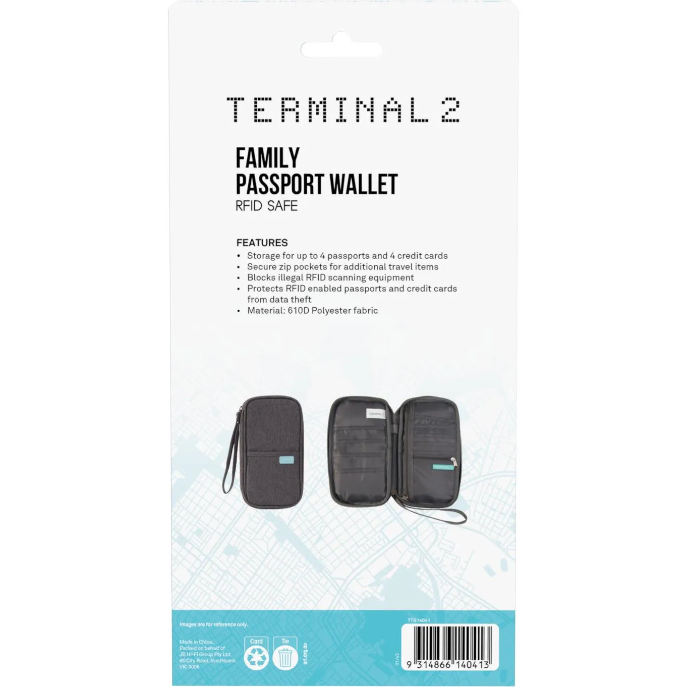 T2 Family RFID Passport Travel Wallet (Grey)