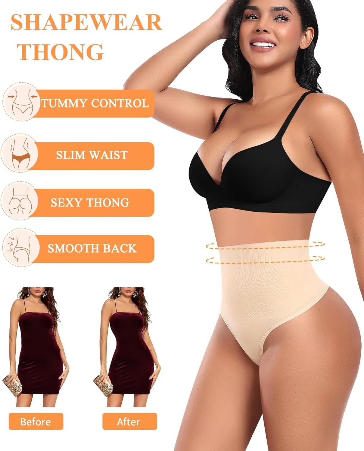 Tummy Control Thong Shapewear for Women High Waisted Body Shaper Panties Shaping Thong Girdle Underwear