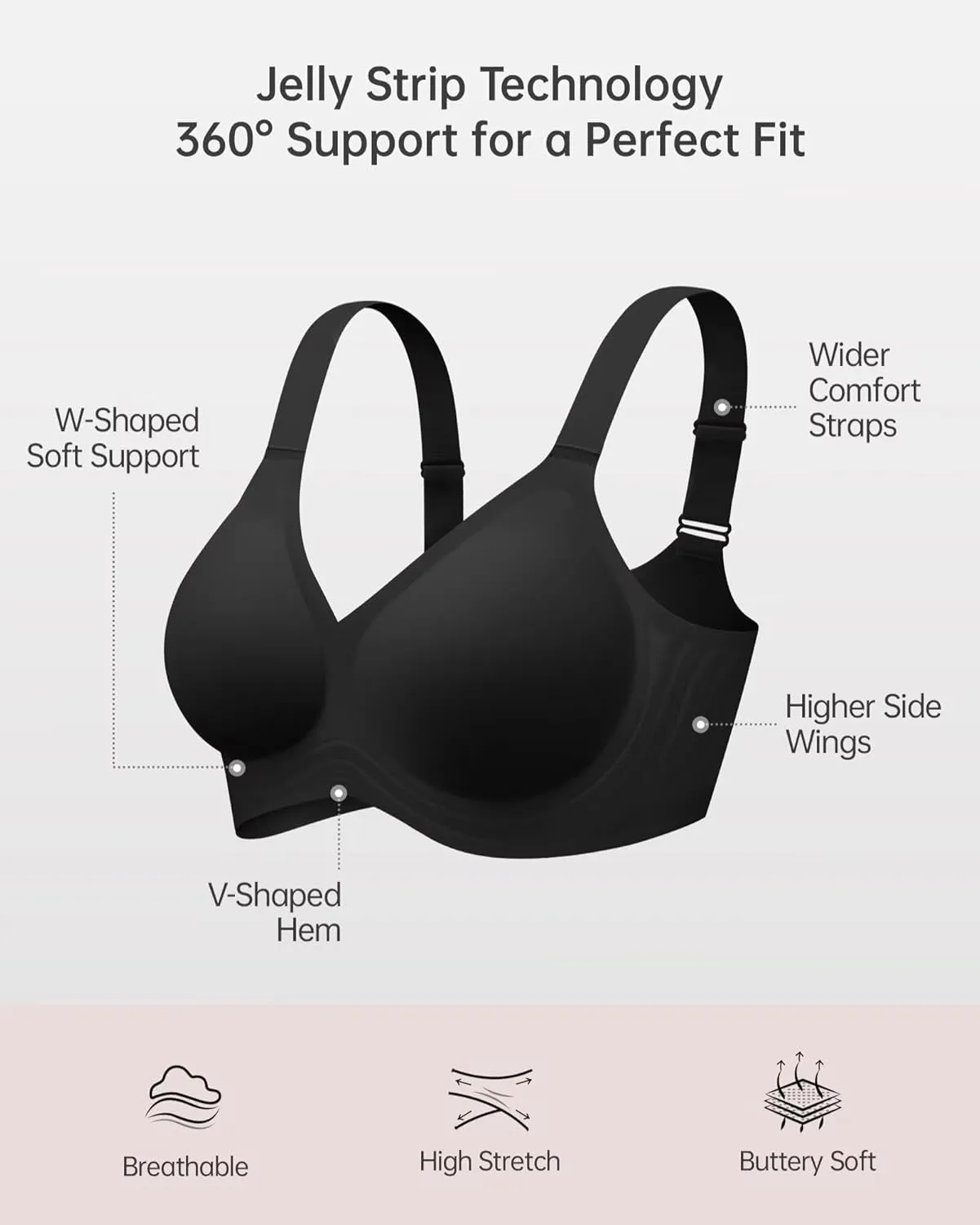 Vertvie Bras for Women No Underwire Wireless Support Bra Underarm-Smoothing Seamless Push Up Full Coverage T-Shirt Sports Bra