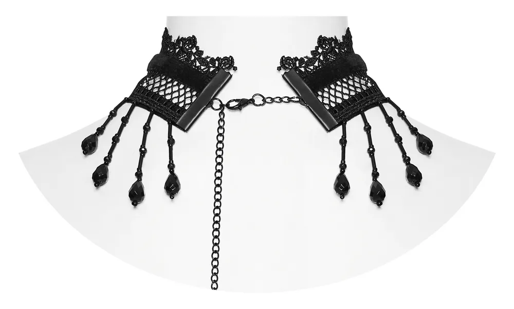 Victorian-Inspired Lace Choker with Black Beads