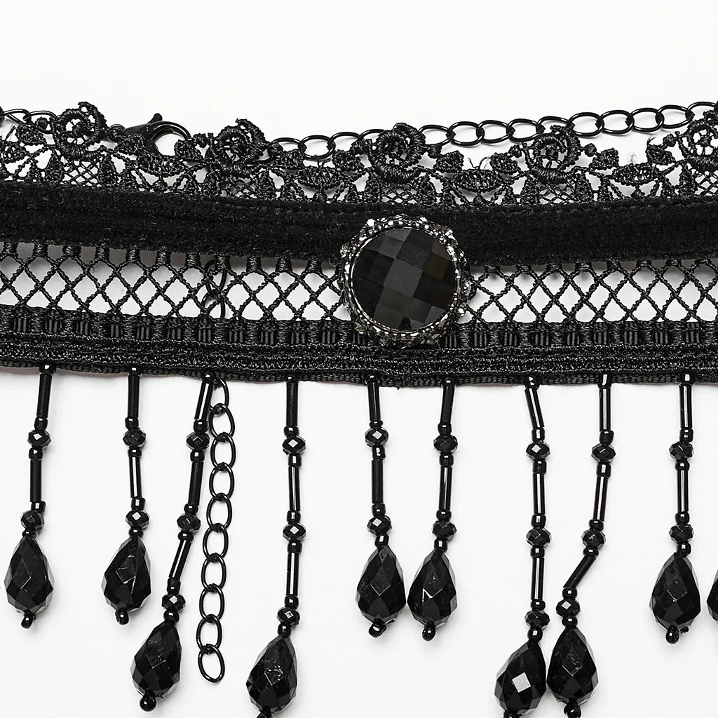 Victorian-Inspired Lace Choker with Black Beads
