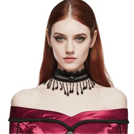 Victorian-Inspired Lace Choker with Black Beads