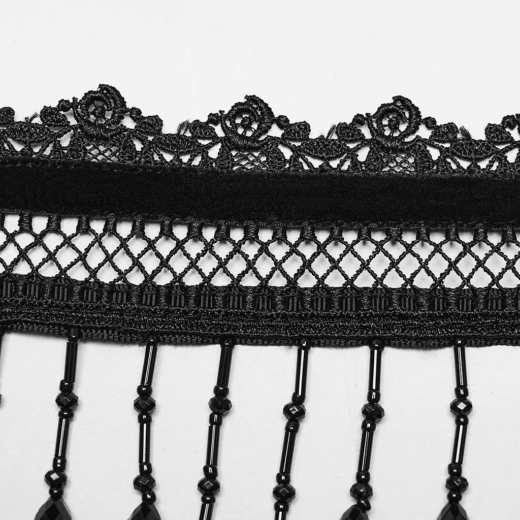 Victorian-Inspired Lace Choker with Black Beads