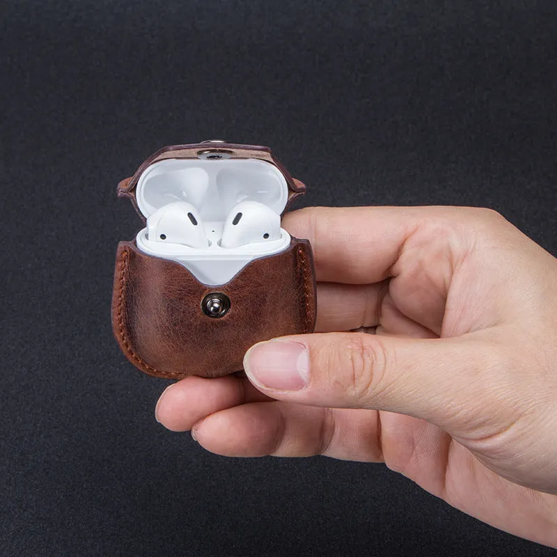 Vintage Genuine Leather AirPods Case with Keychain For AirPods 2 1
