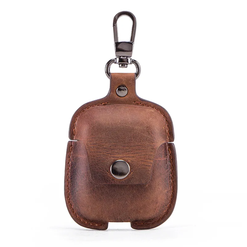 Vintage Genuine Leather AirPods Case with Keychain For AirPods 2 1