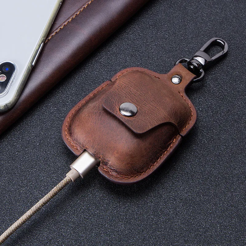 Vintage Genuine Leather AirPods Case with Keychain For AirPods 2 1