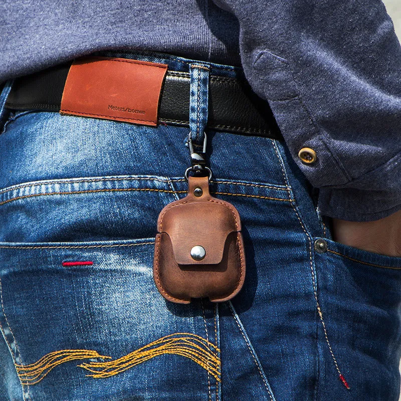 Vintage Genuine Leather AirPods Case with Keychain For AirPods 2 1
