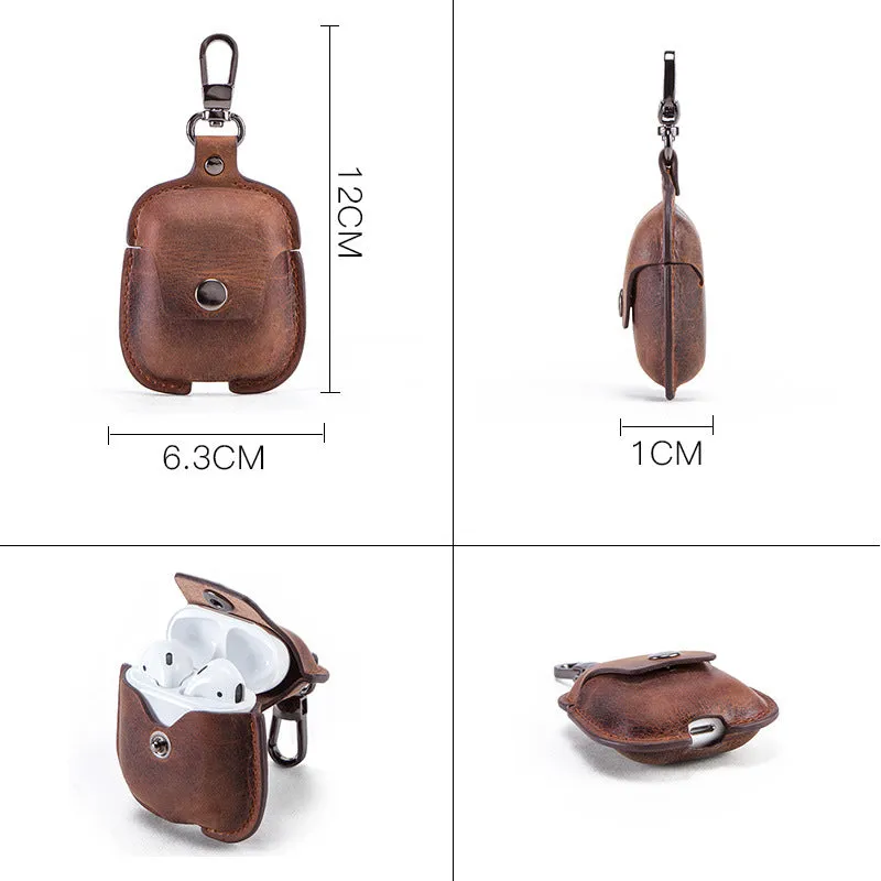 Vintage Genuine Leather AirPods Case with Keychain For AirPods 2 1