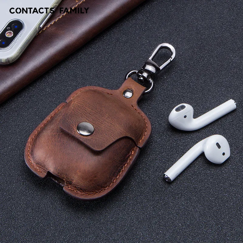 Vintage Genuine Leather AirPods Case with Keychain For AirPods 2 1