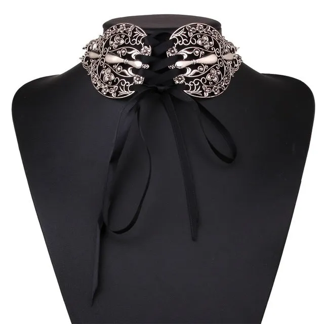 Vintage lace up choker necklace