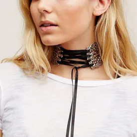 Vintage lace up choker necklace
