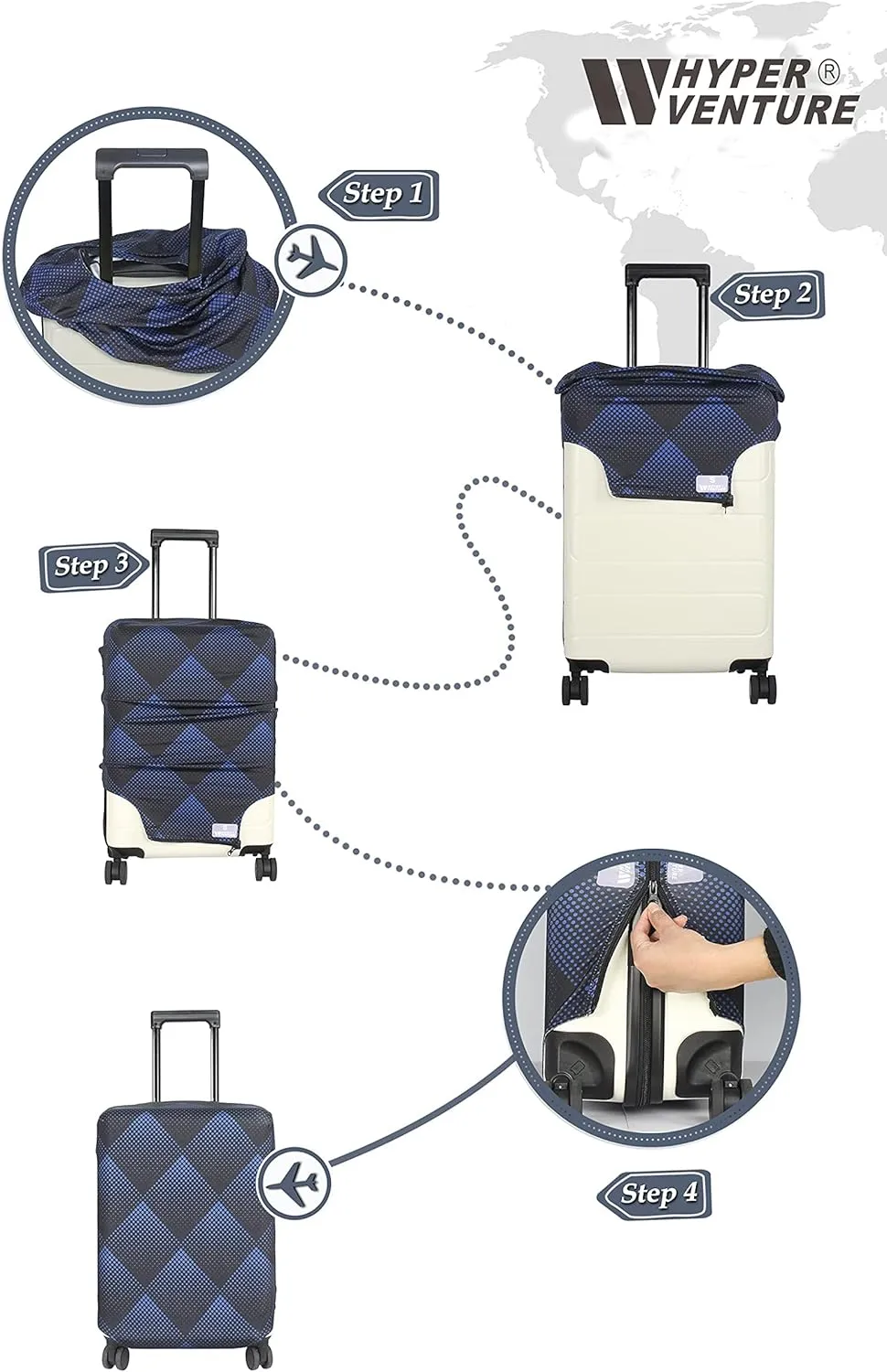 Washable Luggage Cover - Fashion Suitcase Protector Fits 23-26 Inch Luggage (Blue Cube, M)