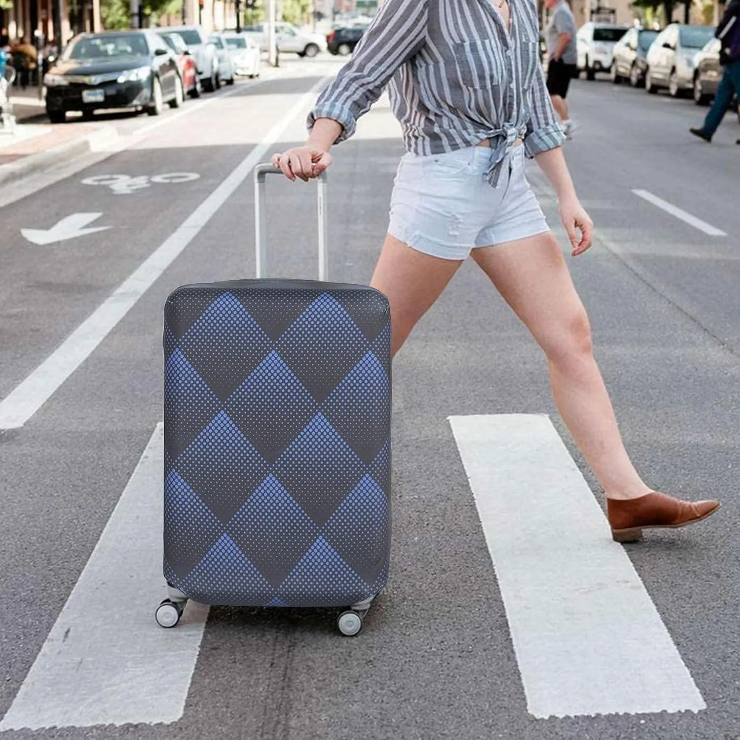 Washable Luggage Cover - Fashion Suitcase Protector Fits 23-26 Inch Luggage (Blue Cube, M)