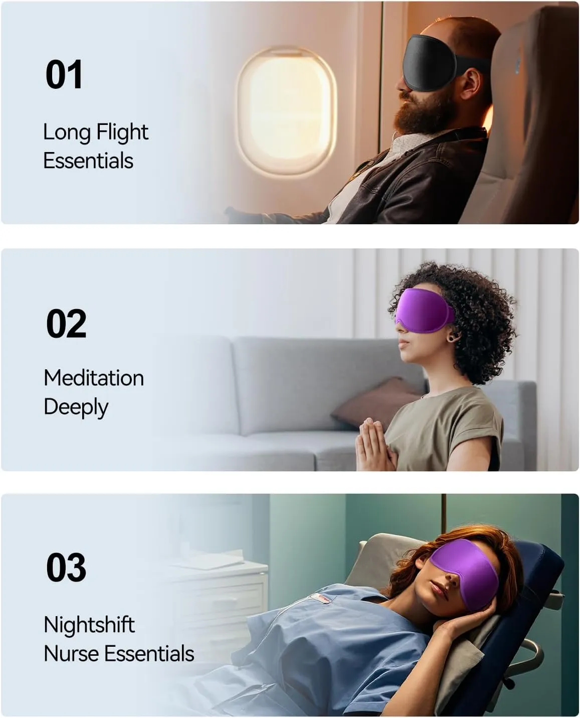 Weighted Eye Mask for Women Men - 3D Blackout Sleep Mask for Airplane Travel, Blindfold for Night Shift Adult, Eye Cover for Eyelash Extensions, Light Blocking Sleeping Mask Must HavePurple