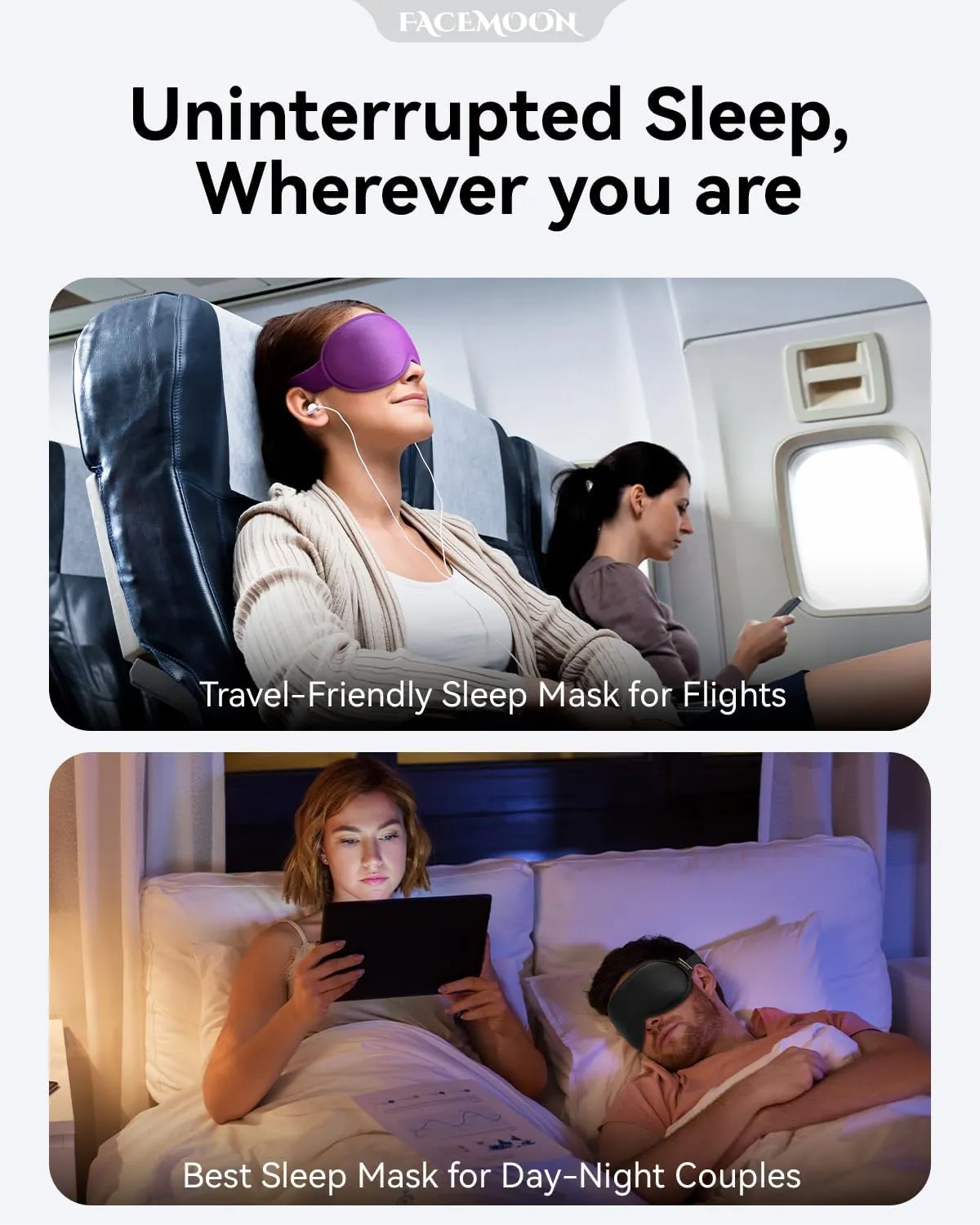 Weighted Eye Mask for Women Men - 3D Blackout Sleep Mask for Airplane Travel, Blindfold for Night Shift Adult, Eye Cover for Eyelash Extensions, Light Blocking Sleeping Mask Must HavePurple