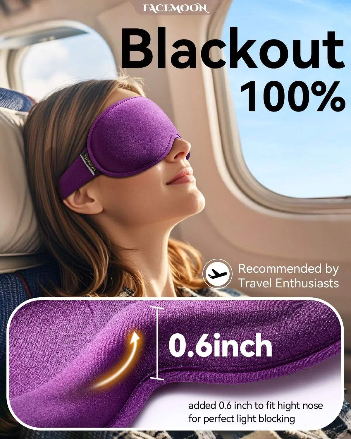 Weighted Eye Mask for Women Men - 3D Blackout Sleep Mask for Airplane Travel, Blindfold for Night Shift Adult, Eye Cover for Eyelash Extensions, Light Blocking Sleeping Mask Must HavePurple