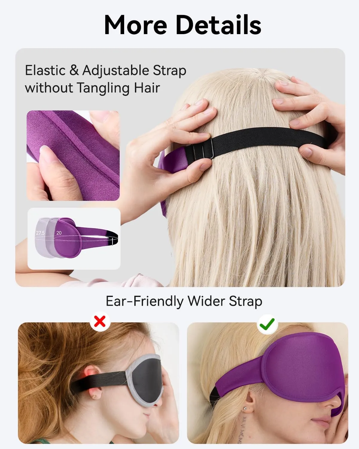 Weighted Eye Mask for Women Men - 3D Blackout Sleep Mask for Airplane Travel, Blindfold for Night Shift Adult, Eye Cover for Eyelash Extensions, Light Blocking Sleeping Mask Must HavePurple