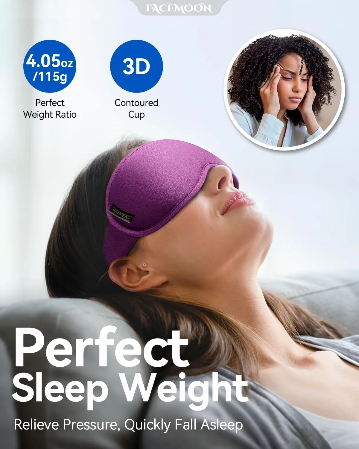 Weighted Eye Mask for Women Men - 3D Blackout Sleep Mask for Airplane Travel, Blindfold for Night Shift Adult, Eye Cover for Eyelash Extensions, Light Blocking Sleeping Mask Must HavePurple