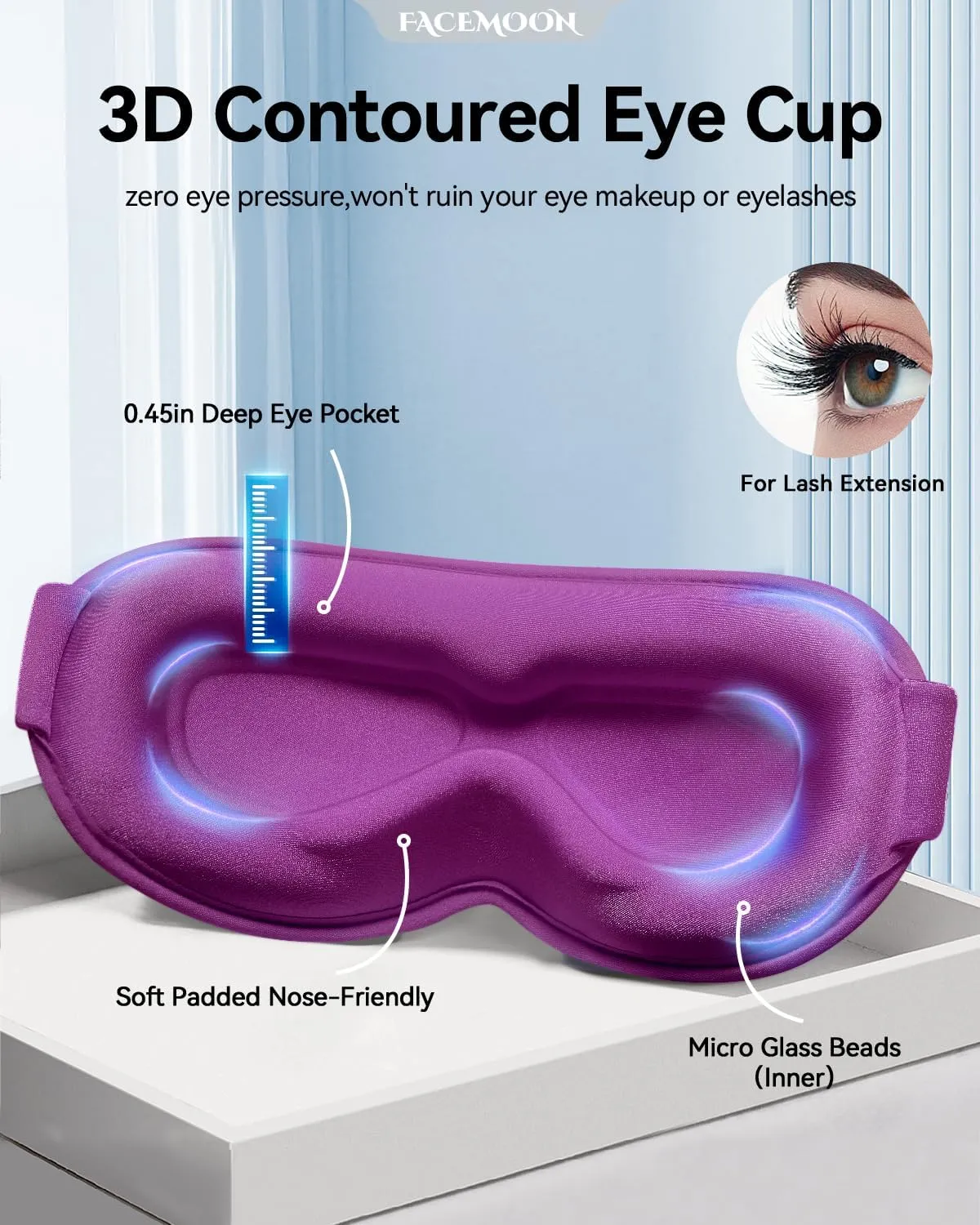 Weighted Eye Mask for Women Men - 3D Blackout Sleep Mask for Airplane Travel, Blindfold for Night Shift Adult, Eye Cover for Eyelash Extensions, Light Blocking Sleeping Mask Must HavePurple