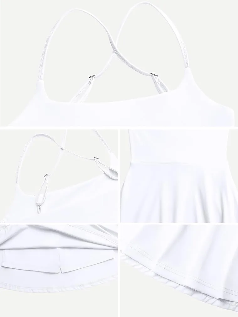 XXTAXN Women's Summer Casual Tennis Workout Spaghetti Strap Backless Mini Dress with Shorts