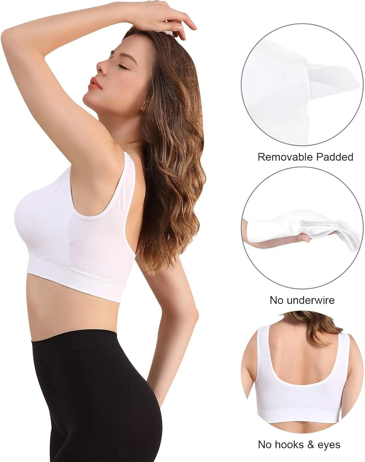 YADIFEN 3 Pack Womens Sports BrasWireless Comfortable Seamless Sleep Yoga Sports Bras for Women with Removable Pads