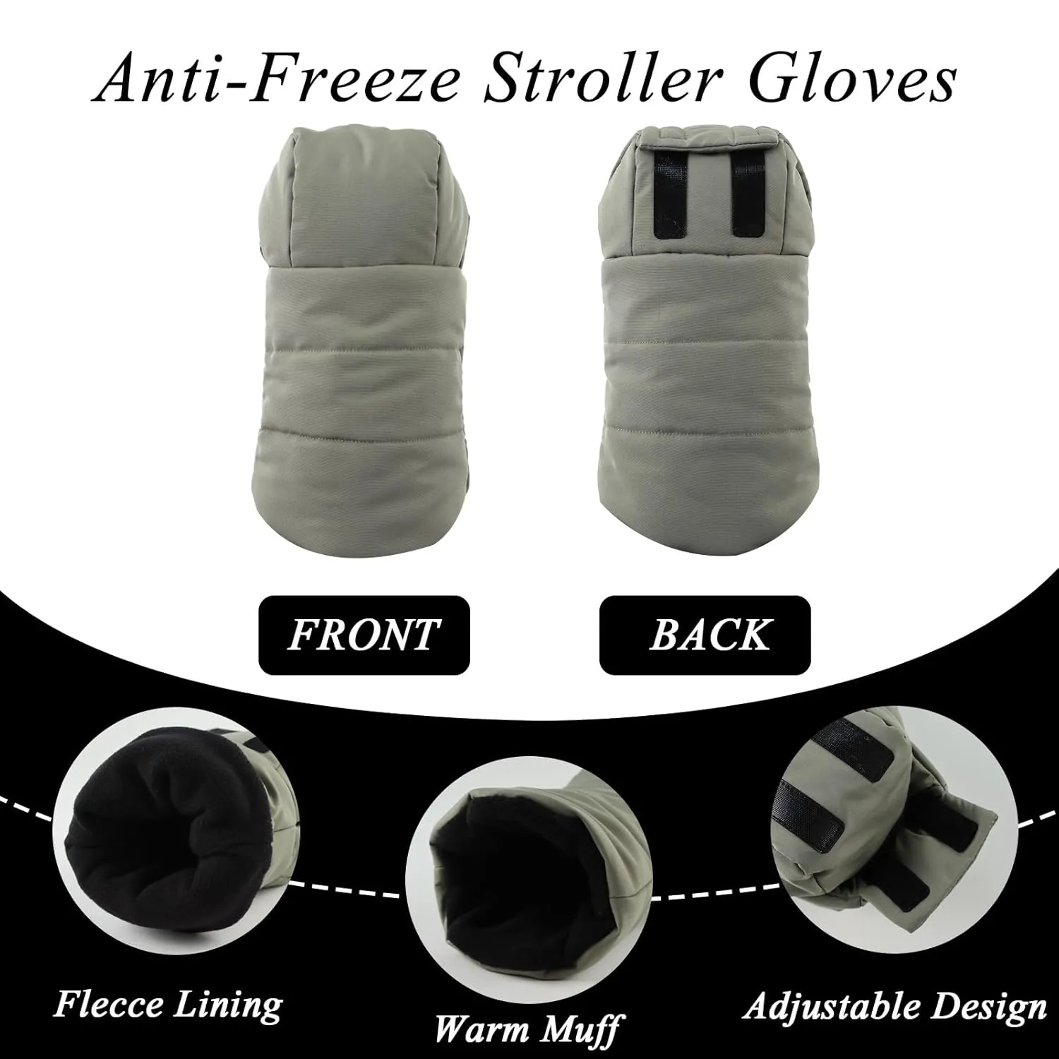 Zsedrut Stroller Gloves Universal Winter Anti-Freeze Stroller Mittens Water Repellent Hand Warmer Muff Fleece Lined,Winter Stroller Accessories (Army Green)